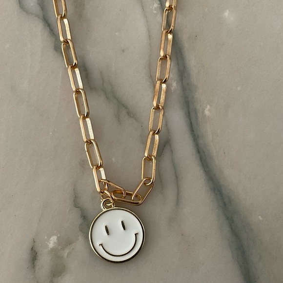 Smiley Face Necklace with White Face gold tone chain - Picture 2 of 4